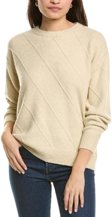 Women's Crew Neck Sweater with Diagonal Ottoman
